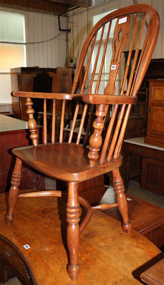 Yewwood, ash & elm Windsor chair with crinoline stretcher(-)